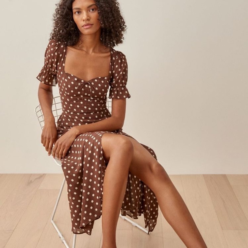 Reformation Brown Polka Dot Dress
